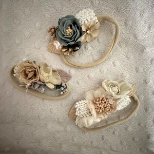 Baby infant boho flower crown and sparkle dressy headbands, set of 3